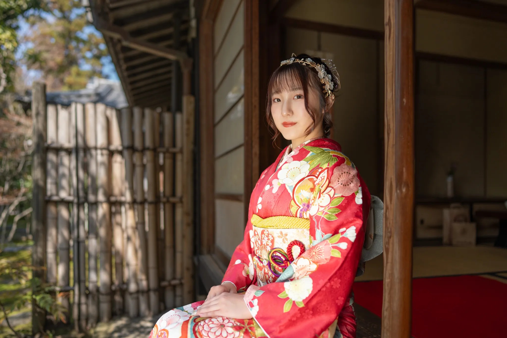 【福岡県福岡市中央区で家族写真撮影】成人式の後撮りの撮影です。有泉亭は屋内でも屋外でもお撮りできます。2