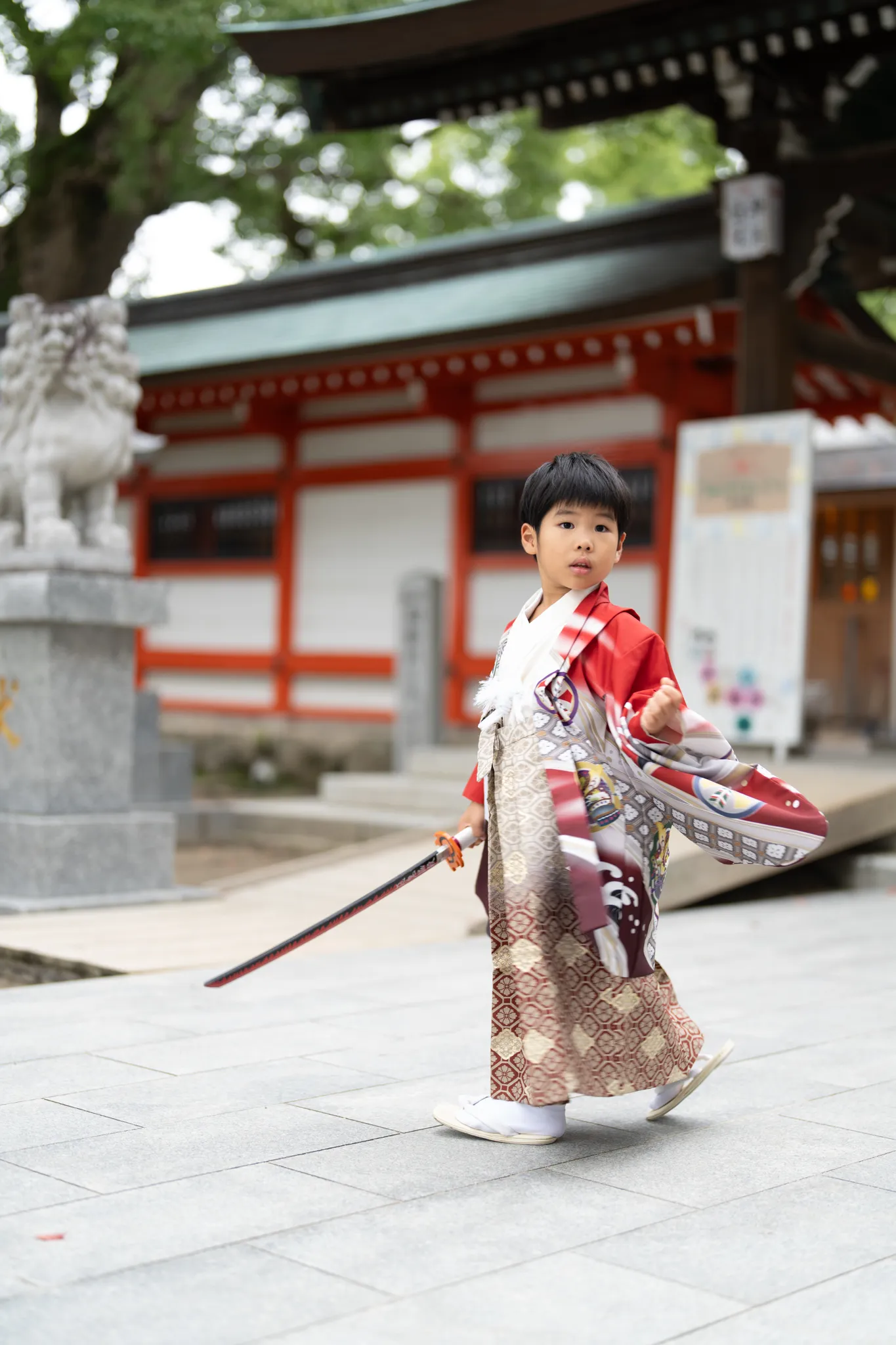 【福岡県糟屋郡宇美町で家族写真撮影】５歳の男子です。宇美八幡宮は撮影スポットが豊富で、どこを切り取っても素敵な一枚になる魅力的な神社です。また、「宇美＝産み＝生み」との由来から、「子宝・安産」のご利益で知られる神社でもあります。8