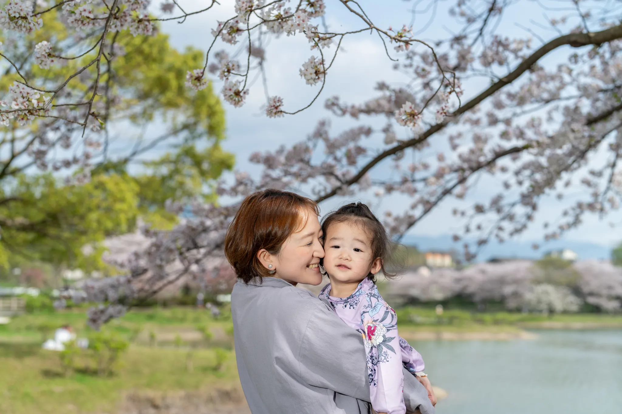 【福岡県糟屋郡粕屋町で家族写真撮影】新1年生の男の子と妹さんとご両親で桜の中で家族撮影をさせていただきました。9
